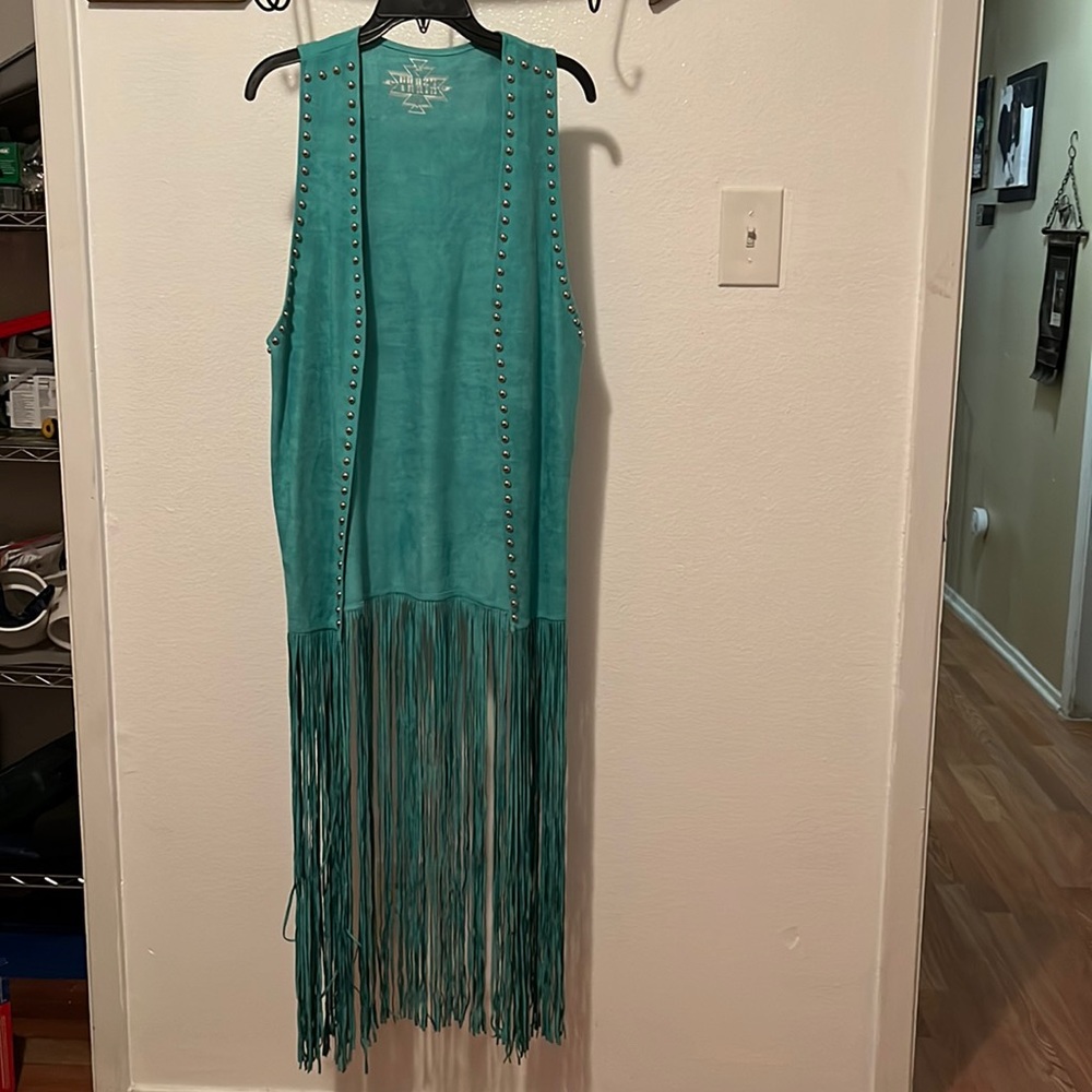 Crazy Train Turquoise Fringe Vest